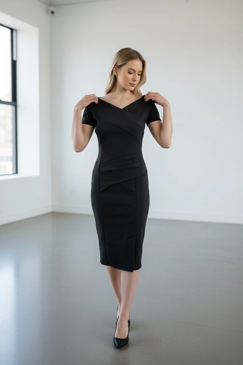 Bardot Off Shoulder Dress Midi Dress Black